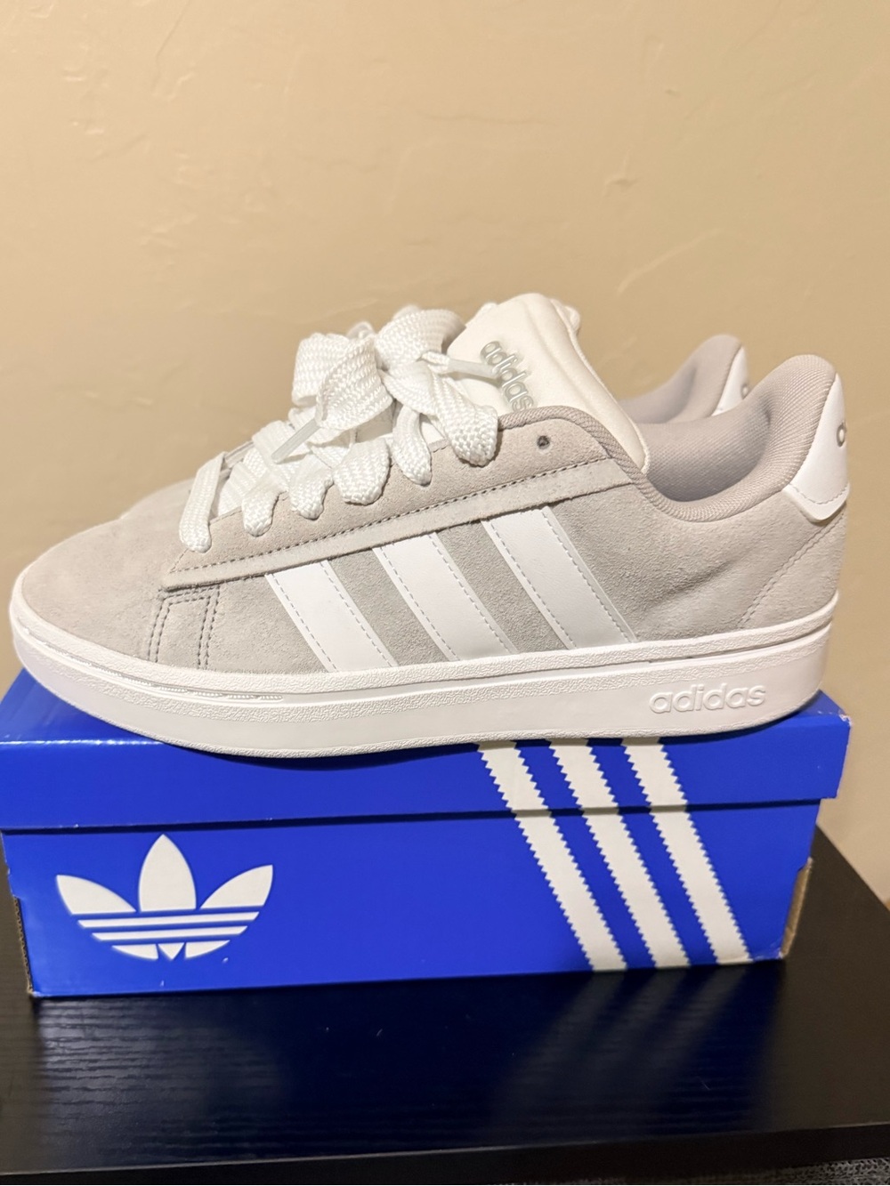 adidas light grey Suede Lace-Up Sneakers NWOT